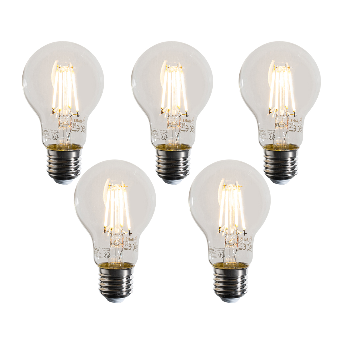 Set de 5 becuri LED E27 reglabile A60 transparente 4W 470 lm 2700K
