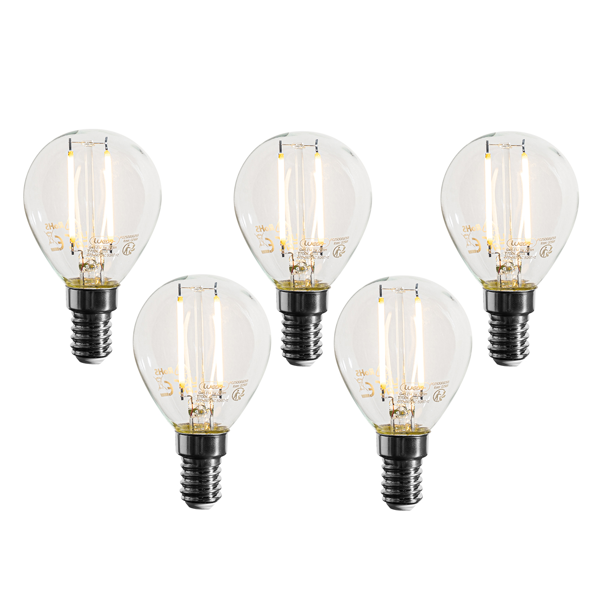 5 darabos E14 dimmelhető LED izzókészlet P45 átlátszó 3W 250 lm 2700K