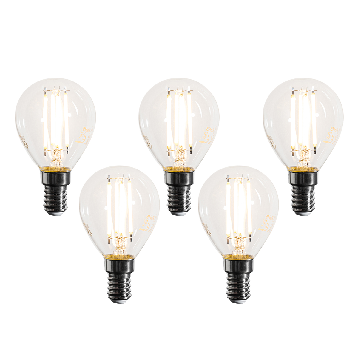 Set de 5 becuri cu filament LED E14 reglabile G45 transparente 4W 470 lm 2700K