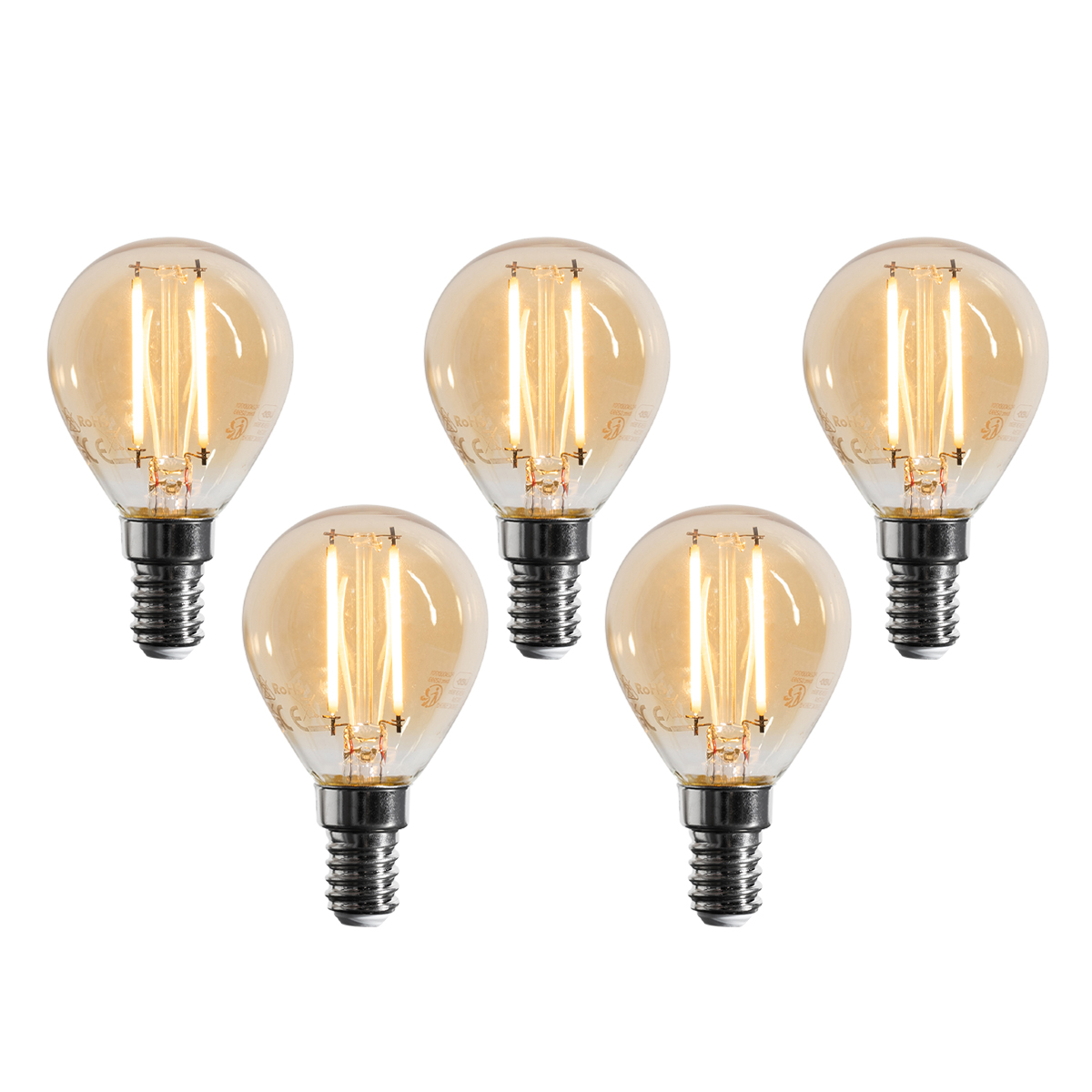 Set de 5 becuri LED E14 dimabile G45 aurii 4W 330 lm 2100K