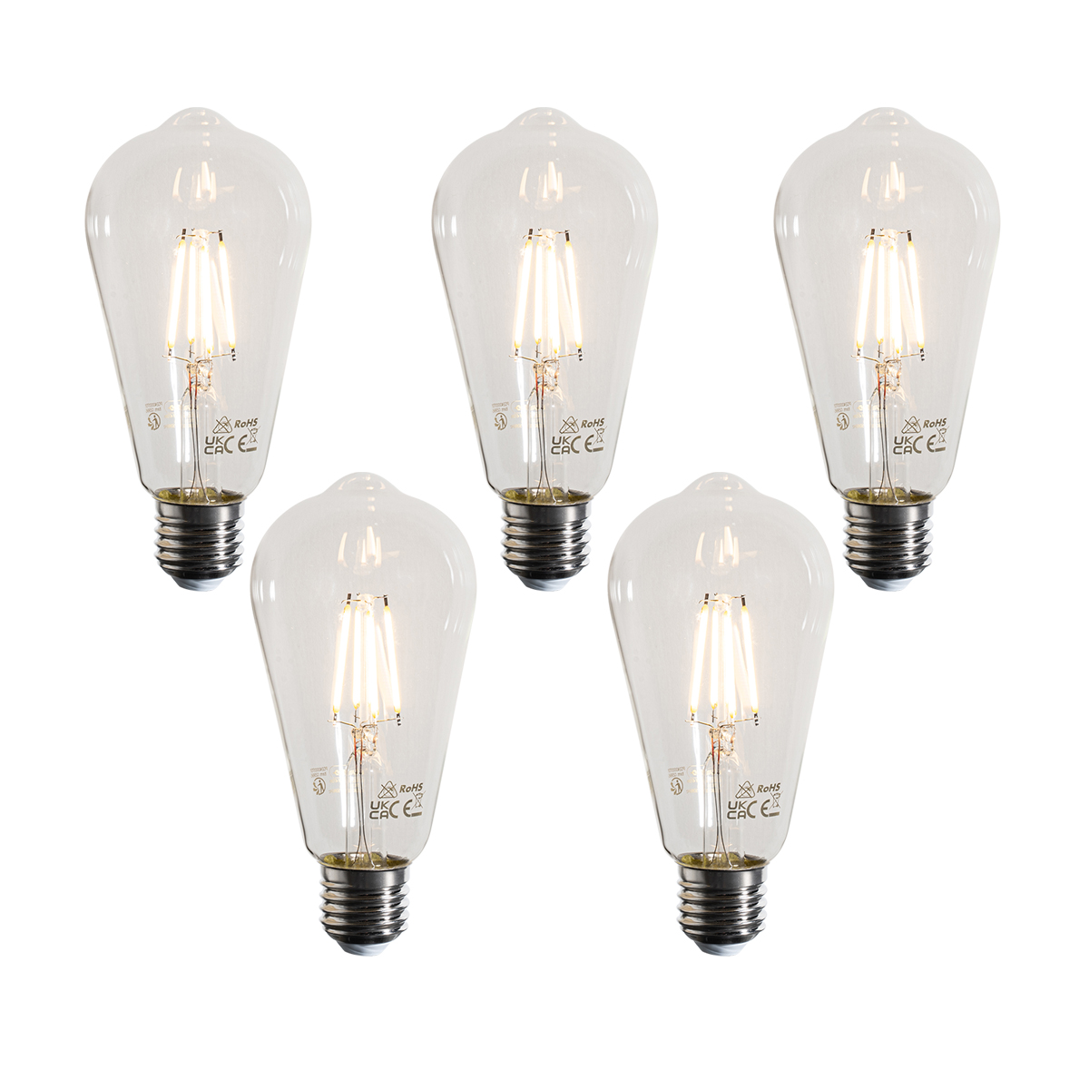 Set de 5 becuri cu filament LED E27 ST64 transparente 4W 470 lm 2700K