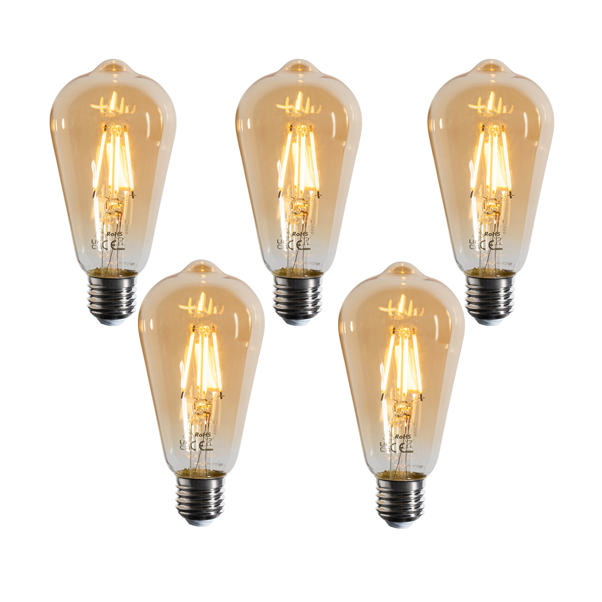 Set de 5 becuri LED cu filament E27 reglabile ST64 aurii 45 W 450 lm 2200 K