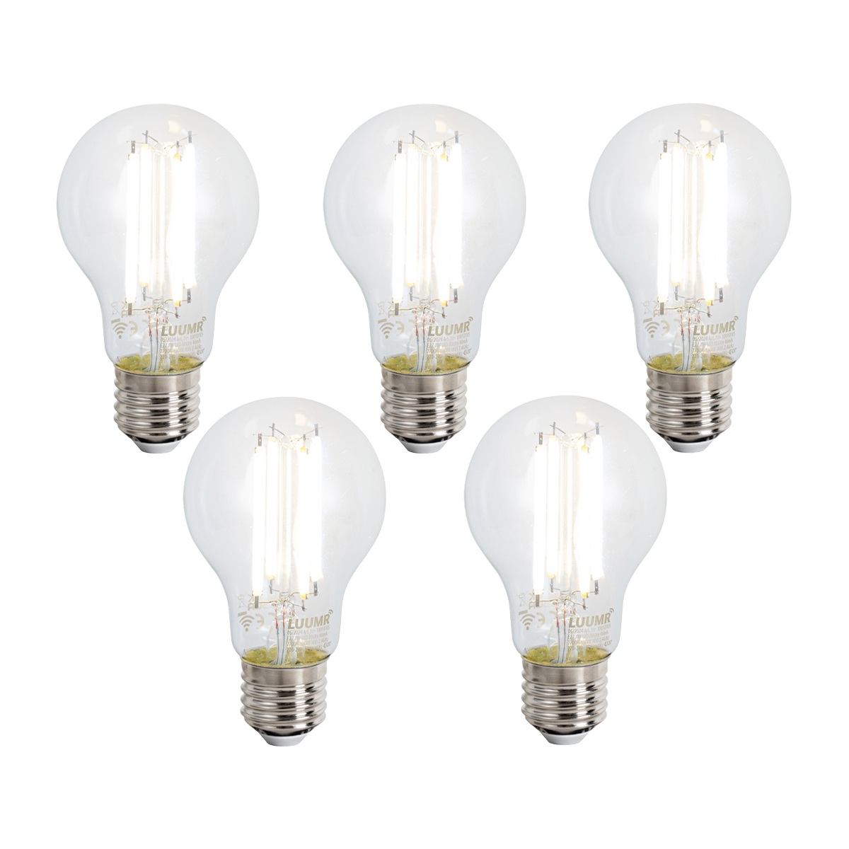 Sada 5 inteligentných stmievateľných LED žiaroviek E27 A60 číra 7W 806 lm 2700-6500K