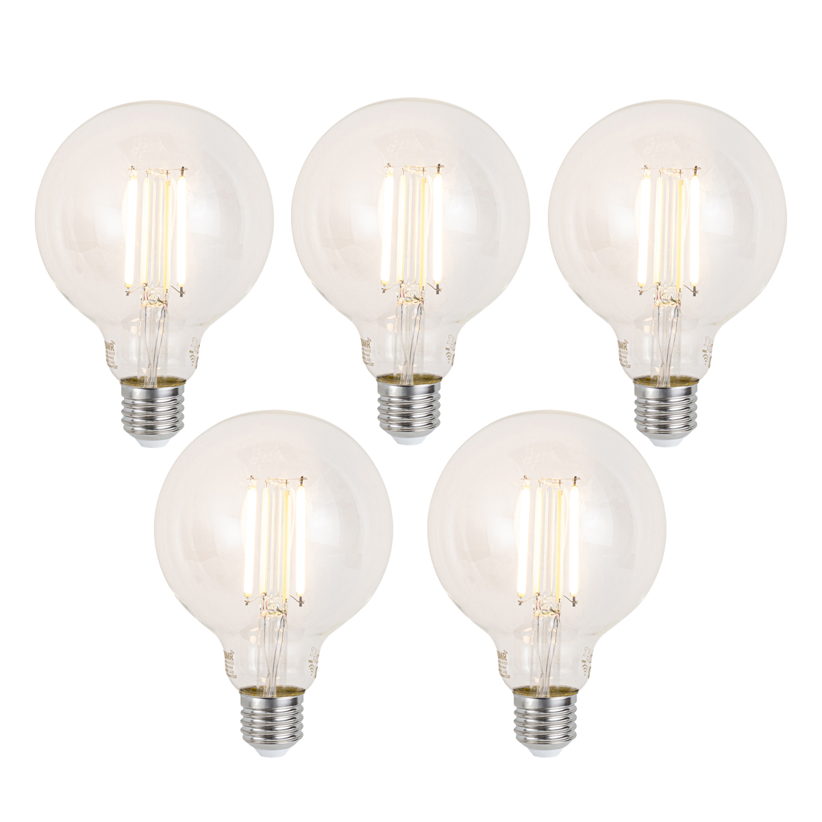 Sada 5 ks Inteligentné stmievateľné LED žiarovky E27 G95 číre 7W 806lm 2700-6500K