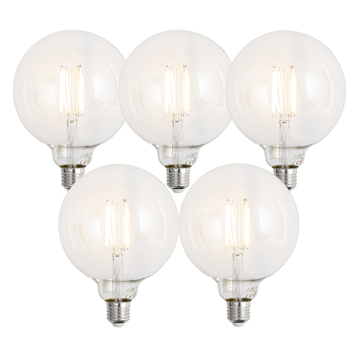 Sada 5 ks Inteligentné stmievateľné LED žiarovky E27 G125 číre 7W 806lm 2700-6500K