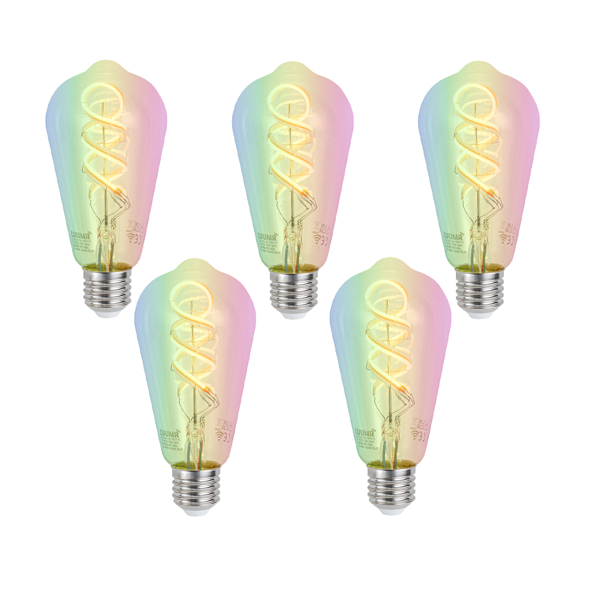 Sada 5 ks Inteligentné stmievateľné LED žiarovky E27 ST64 číre RGBW 4W 250lm 2700K