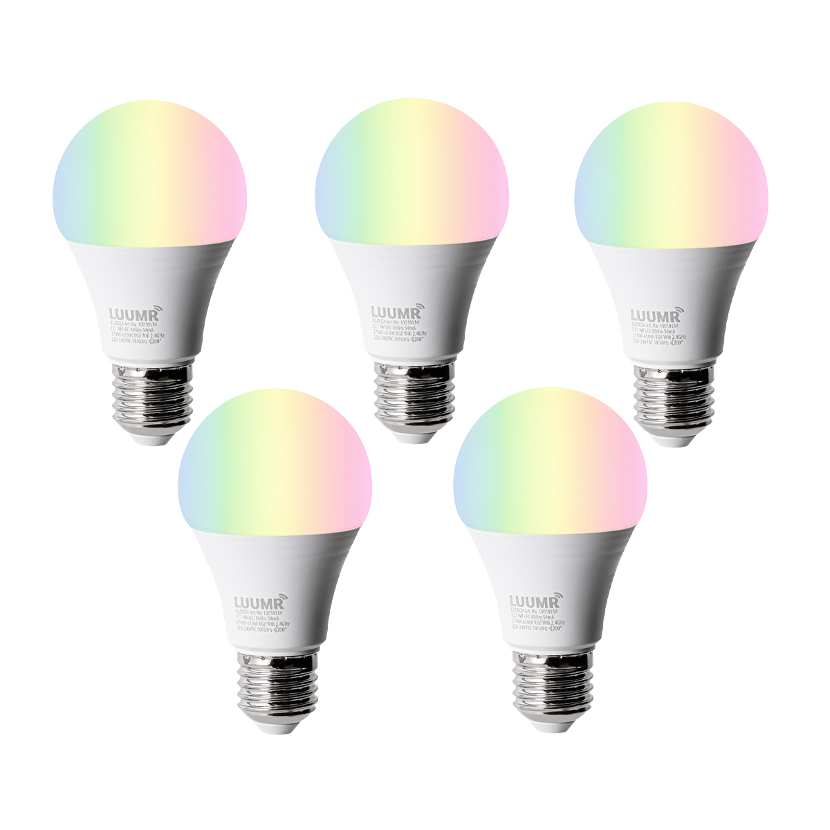 Sada 5 ks Inteligentné LED žiarovky E27 A60 matné RGBW 9W 806lm 2700-6500K