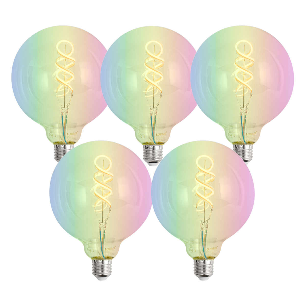 Sada 5 ks Inteligentné stmievateľné LED žiarovky E27 G125 RGBW 4W 250lm 2700K