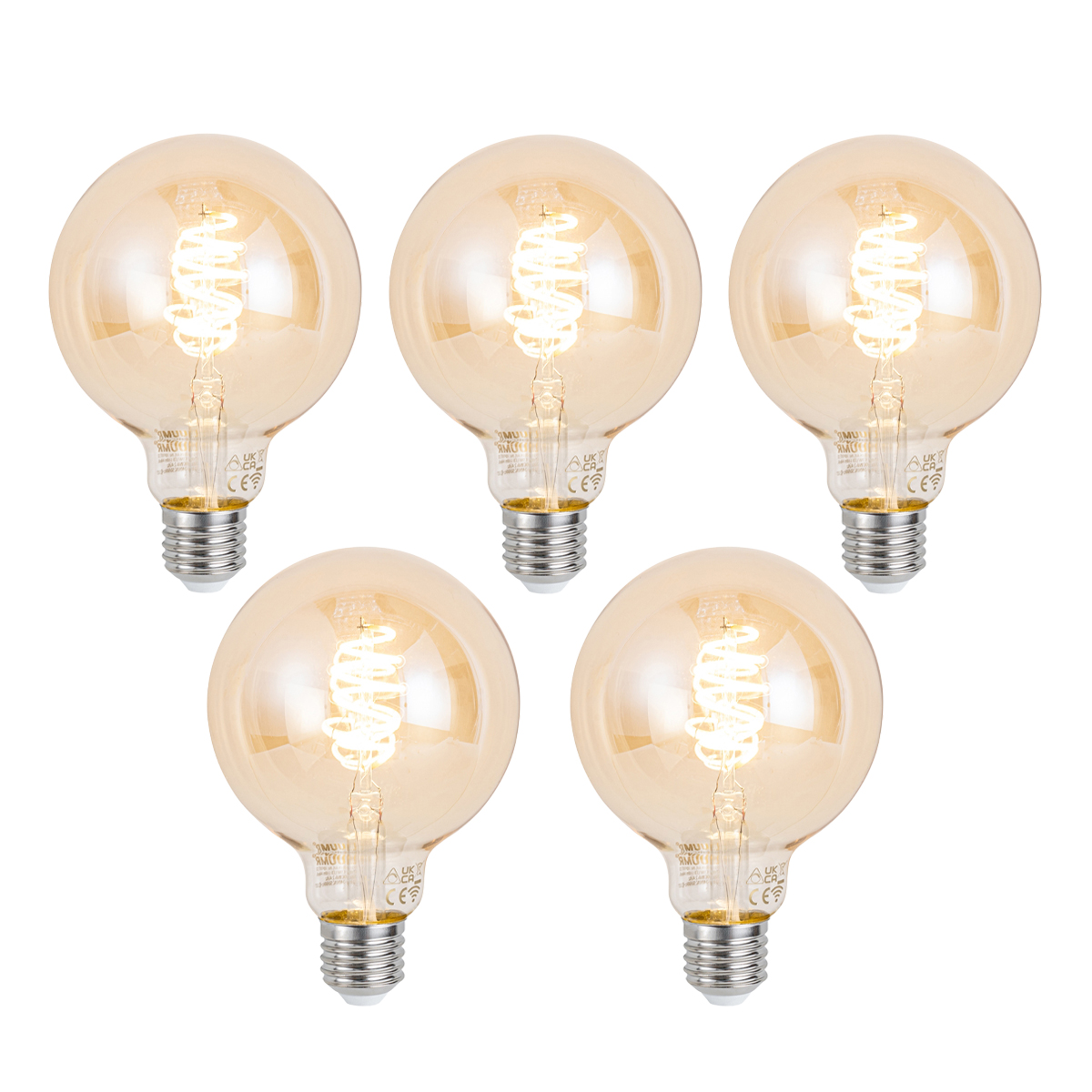 5 db Okos E27 Dimmelhető LED Izzó G95 Borostyán 4.9W 320lm 2500K