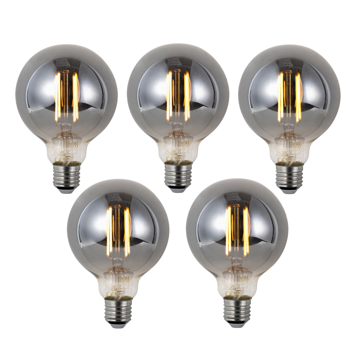 Sada 5 ks Inteligentné stmievateľné LED žiarovky E27 G95 dymové 4,9 W 150 lm 1800 K