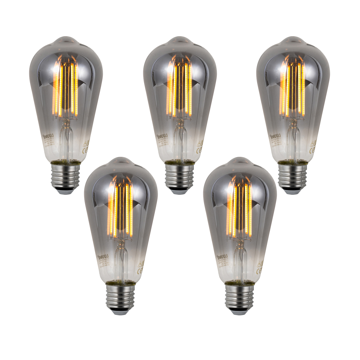 Sada 5 ks Inteligentné stmievateľné LED žiarovky E27 ST64 dymové 4,9 W 150 lm 1800 K