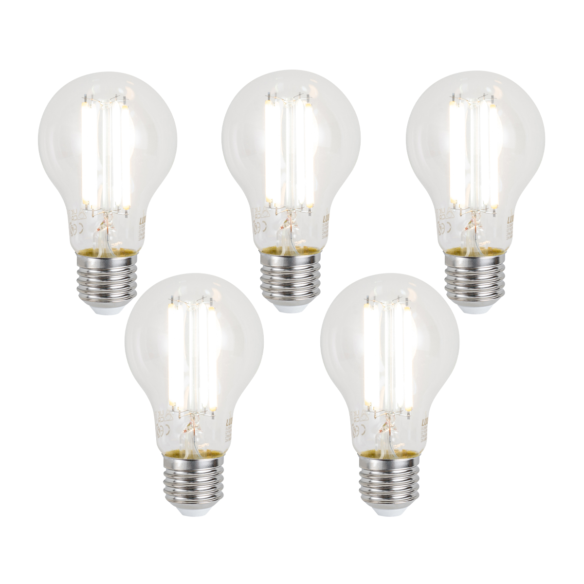 Sada 5 ks Inteligentné stmievateľné LED žiarovky E27 A60 číre 7W 806lm 2700-6500K