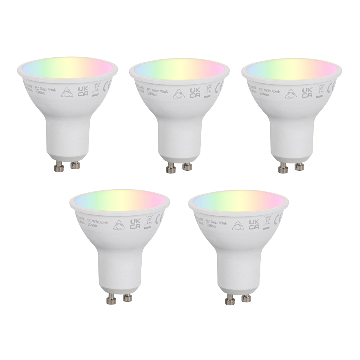 Sada 5 inteligentných stmievateľných LED žiaroviek GU10 50 mm opálová RGBW 4,7 W 400 lm 2700 – 6500 K