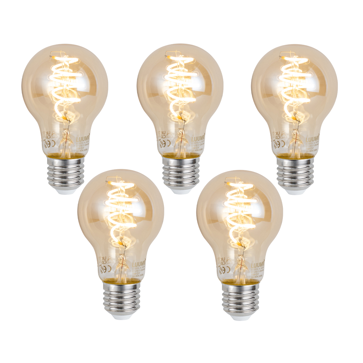 Sada 5 ks Inteligentná stmievateľná LED žiarovka E27 A60 Jantárová 4,9 W 320 lm 2500 K