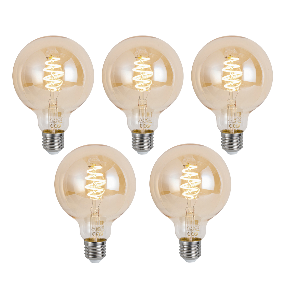 Sada 5 ks Inteligentná stmievateľná LED žiarovka E27 G95 Jantárová 4,9W 320lm 2500K