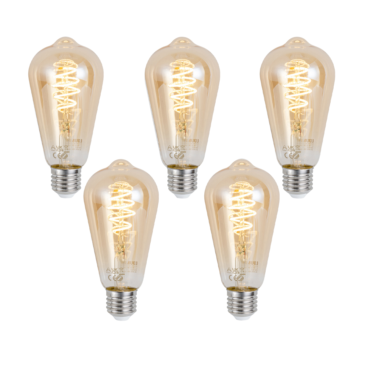 Set 5 becuri Bec LED inteligent E27 reglabil ST64 chihlimbar 4.9W 320lm 2500K