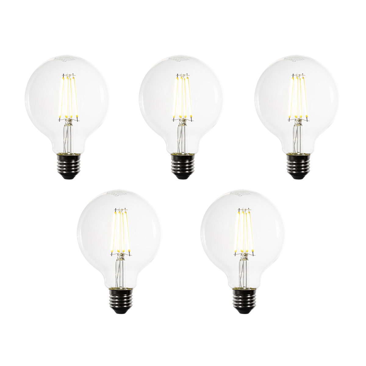 Sada 5 LED žárovek E27 G95 čirá 3,8W 806 lm 3000K