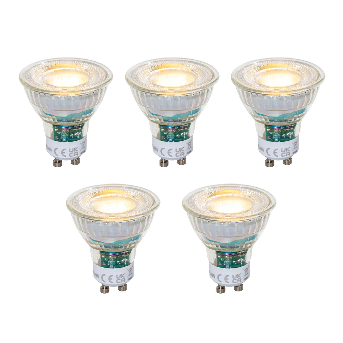 Sada 5 stmívatelných LED žárovek GU10 50 mm čirá 2,5 W 450 lm 2700 K