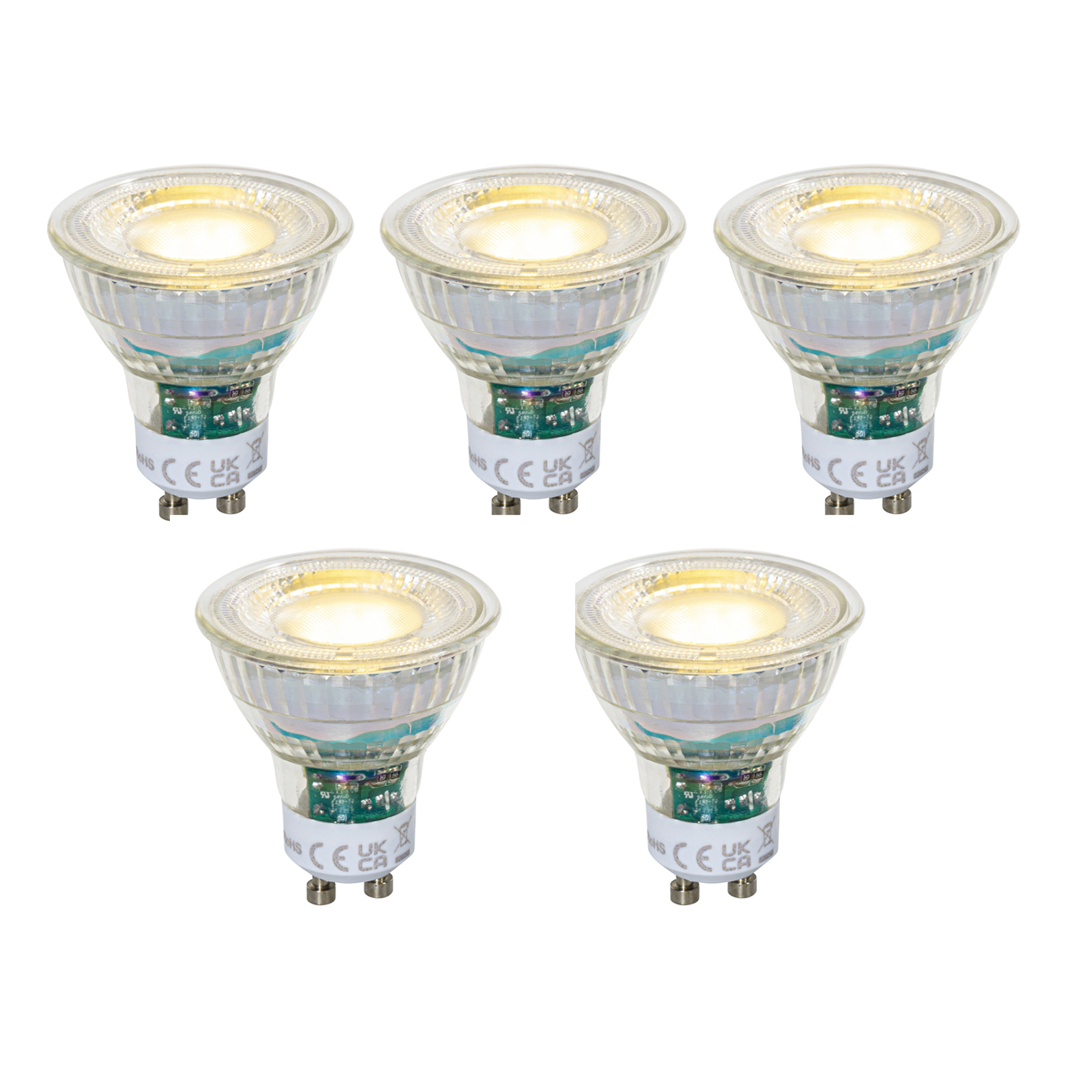 Sada 5 stmívatelných LED žárovek GU10 50 mm čirá 2,5 W 450 lm 3000 K