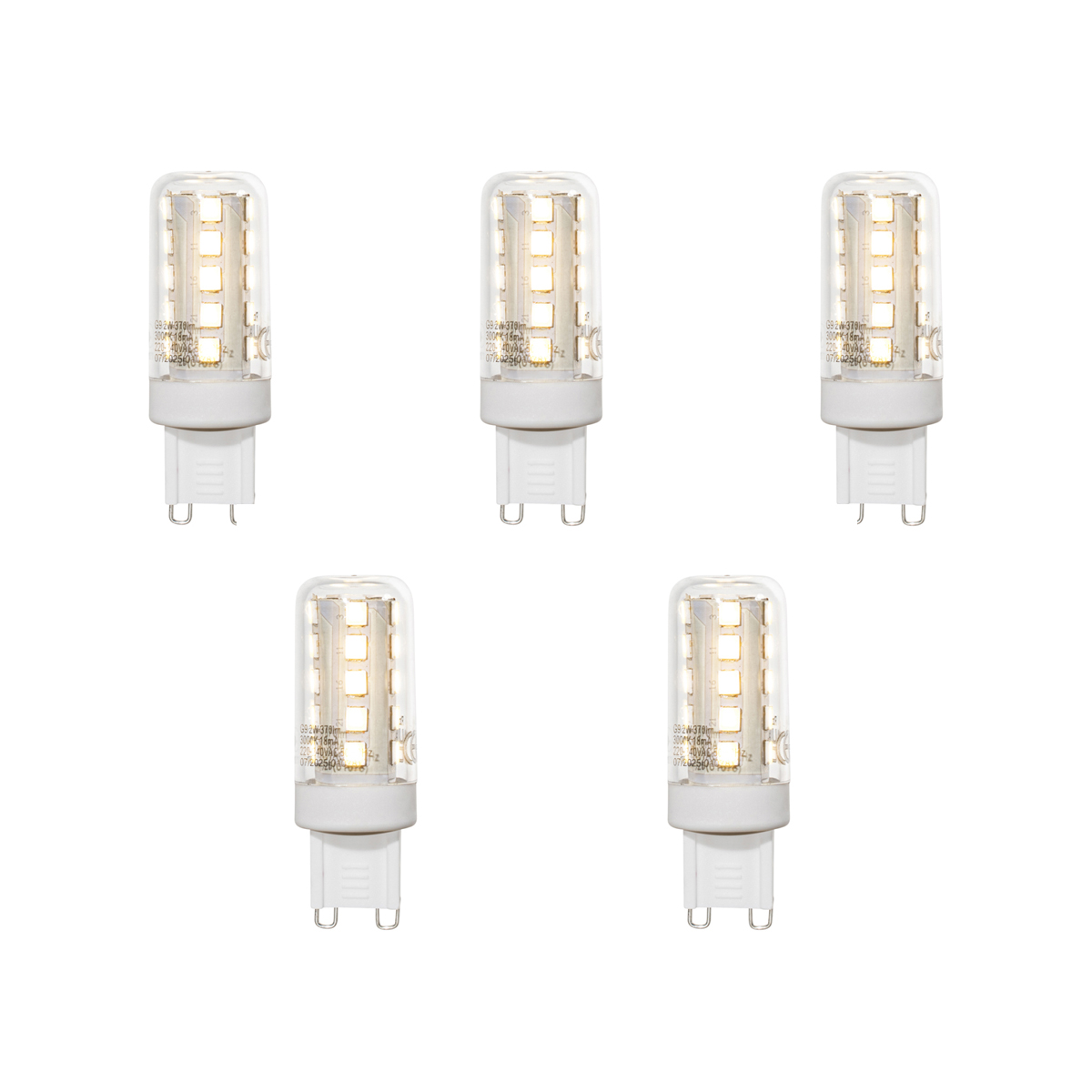 Sada 5 čirých LED žárovek G9 2W 370 lm 3000K