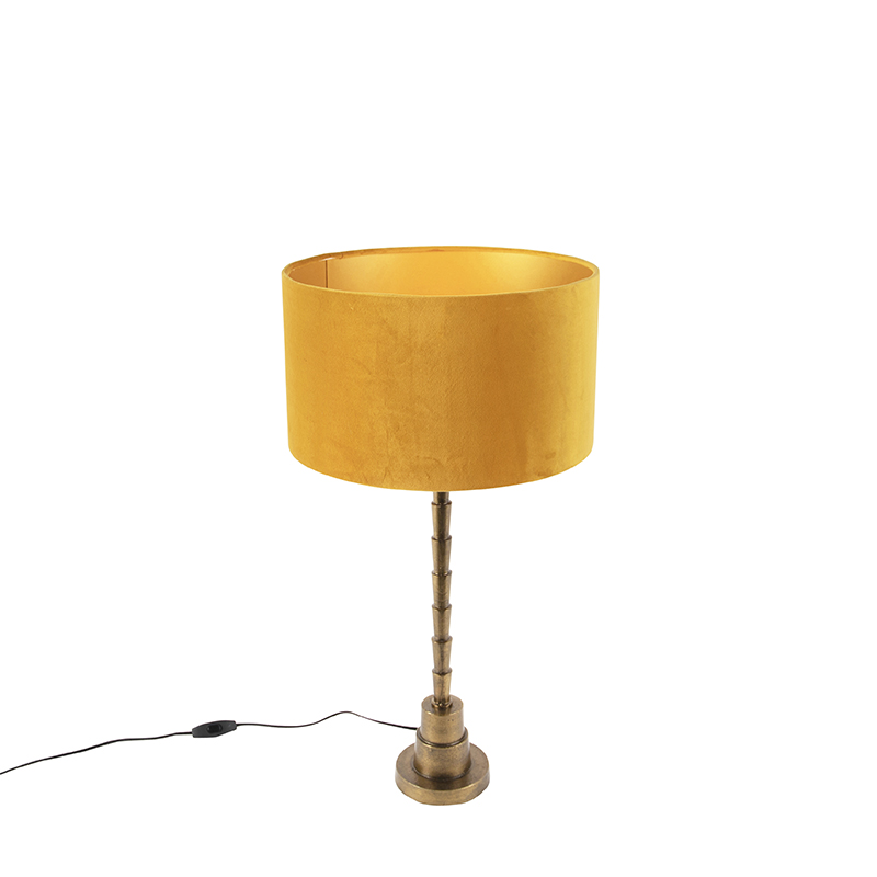 Art deco bordslampa med velour skugga gul 35 cm - Pisos