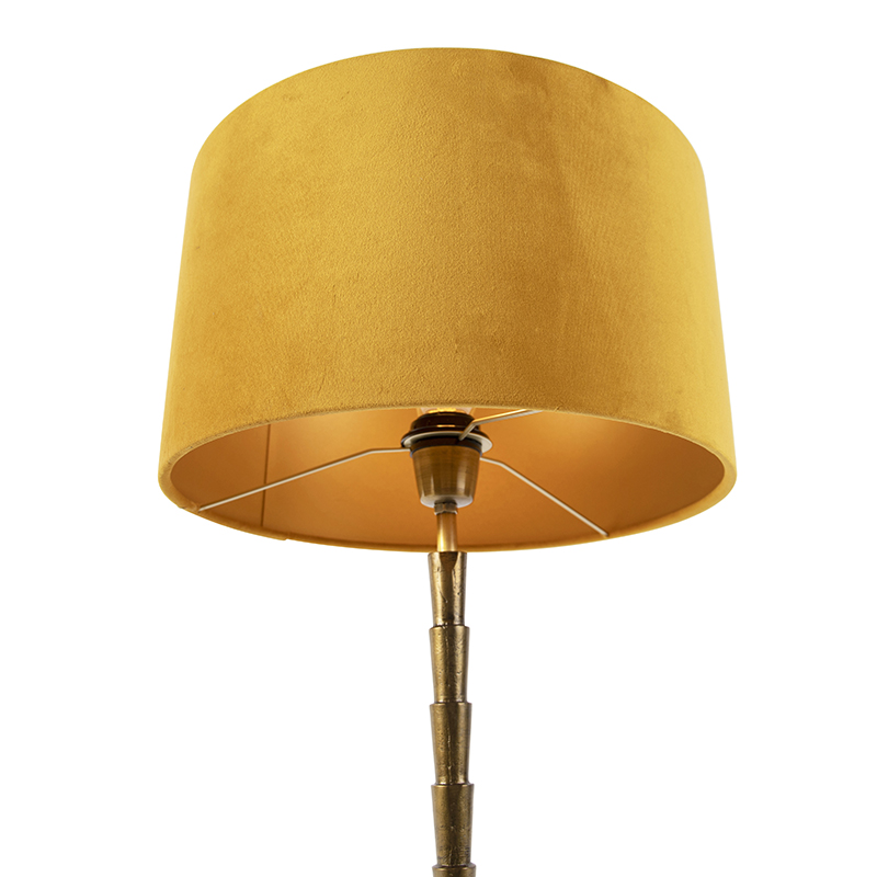 lampe de table art déco avec abat-jour en velours jaune 35 cm - pisos