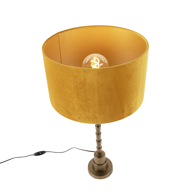 lampe de table art déco avec abat-jour en velours jaune 35 cm - pisos