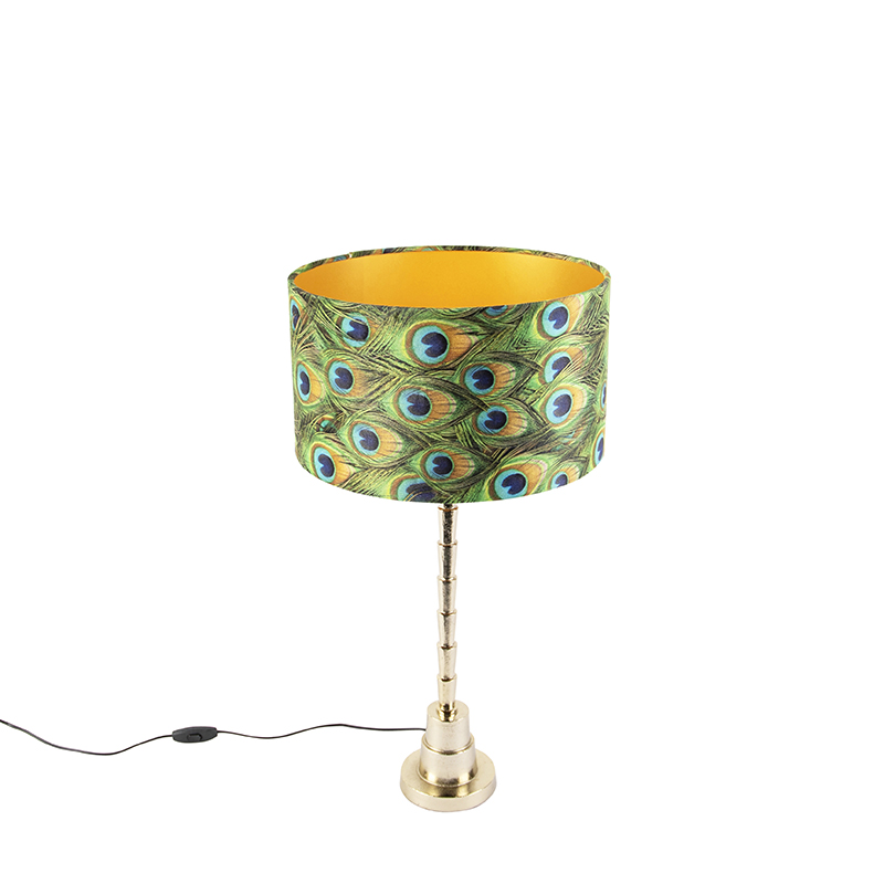 Art deco asztali lámpa bársony árnyalatú pávával 35 cm - Pisos