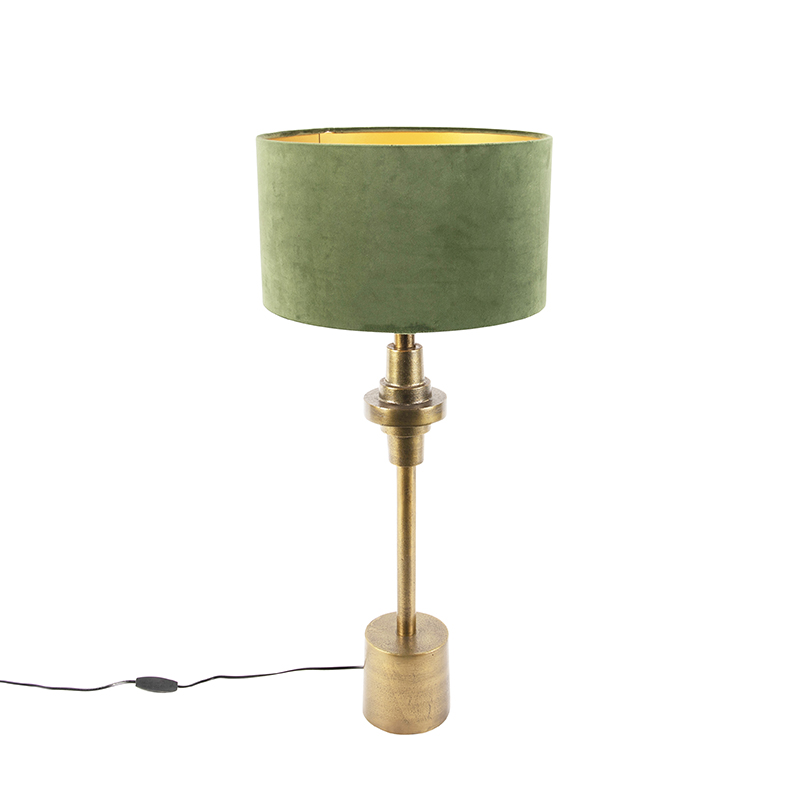 Art Deco stolná lampa s plyšovou tienidlom zelená 35 cm - Diverso