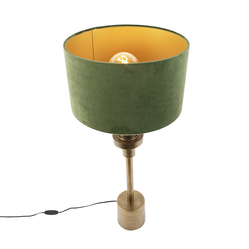 lampe de table art déco avec abat-jour en velours vert 35 cm - diverso