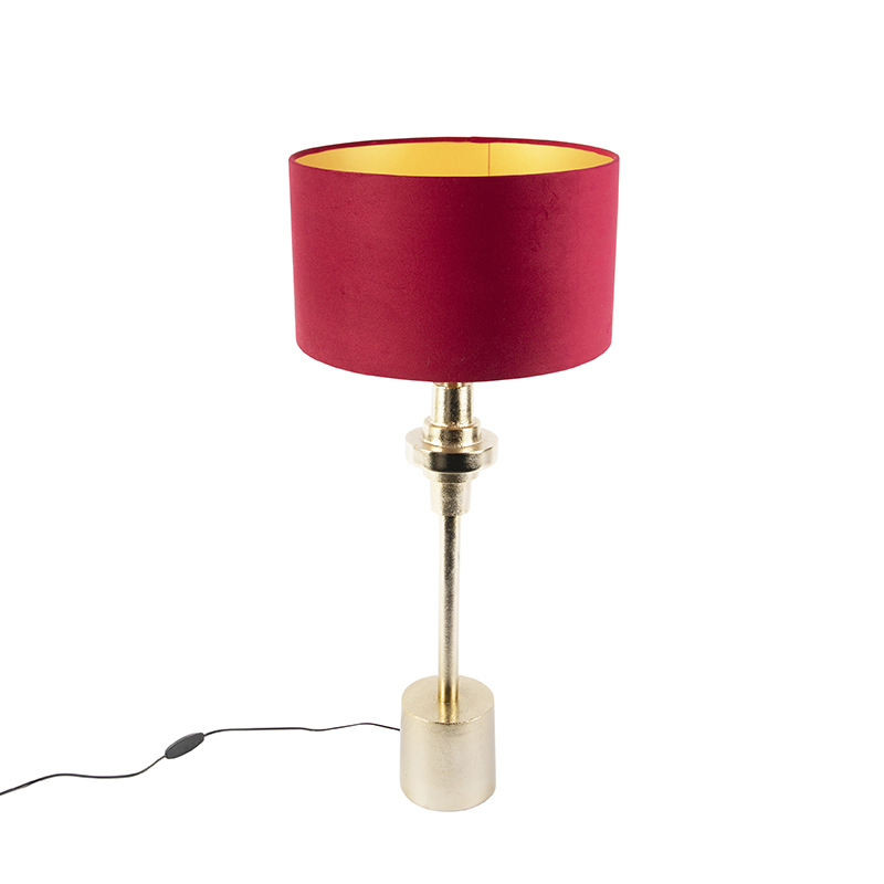 Levně Stolní lampa ve stylu art deco se sametovým odstínem červená 35 cm - Diverso