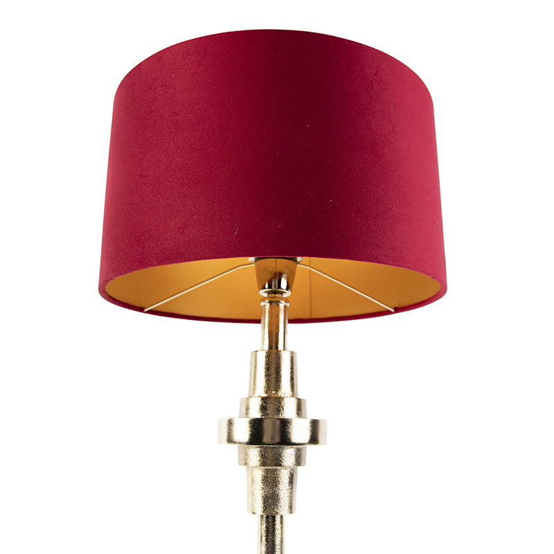 Art Deco Table Lamp with Velvet Lampshade Red 35 cm - Diverso