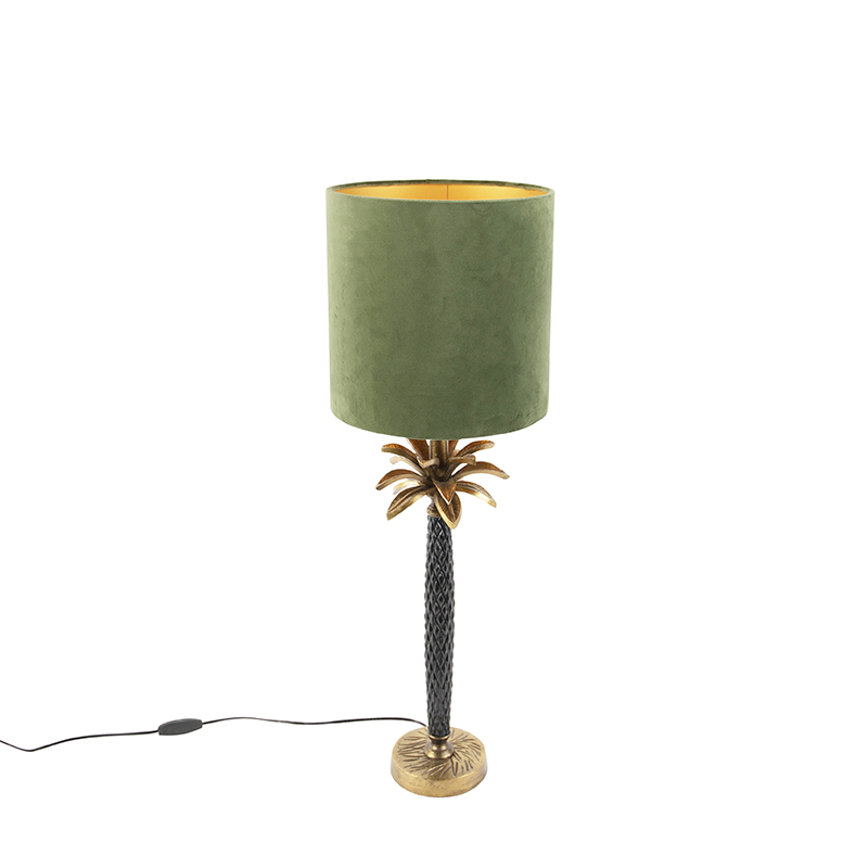Art Deco Table Lamp with 25cm Velvet Green Shade - Areka