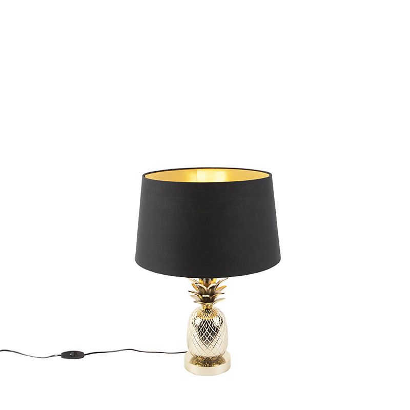 Art deco asztali lámpa pamut árnyalatú fekete 35 cm - trópusi