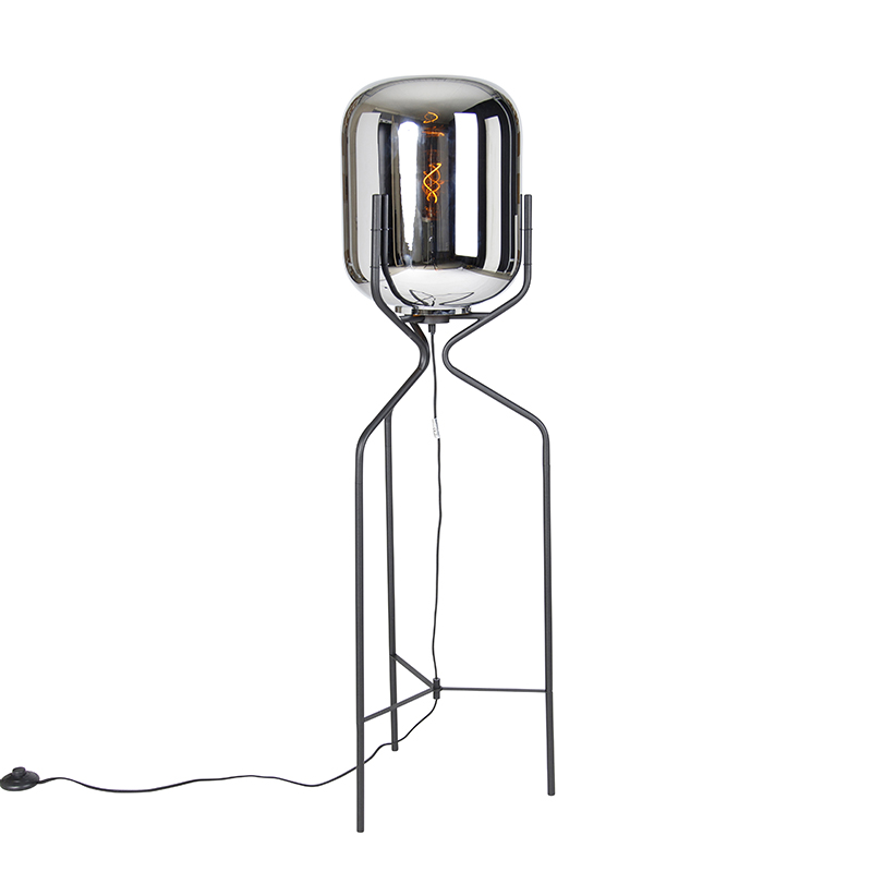 E-shop Dizajnová stojaca lampa čierna s dymovým sklom - Bliss