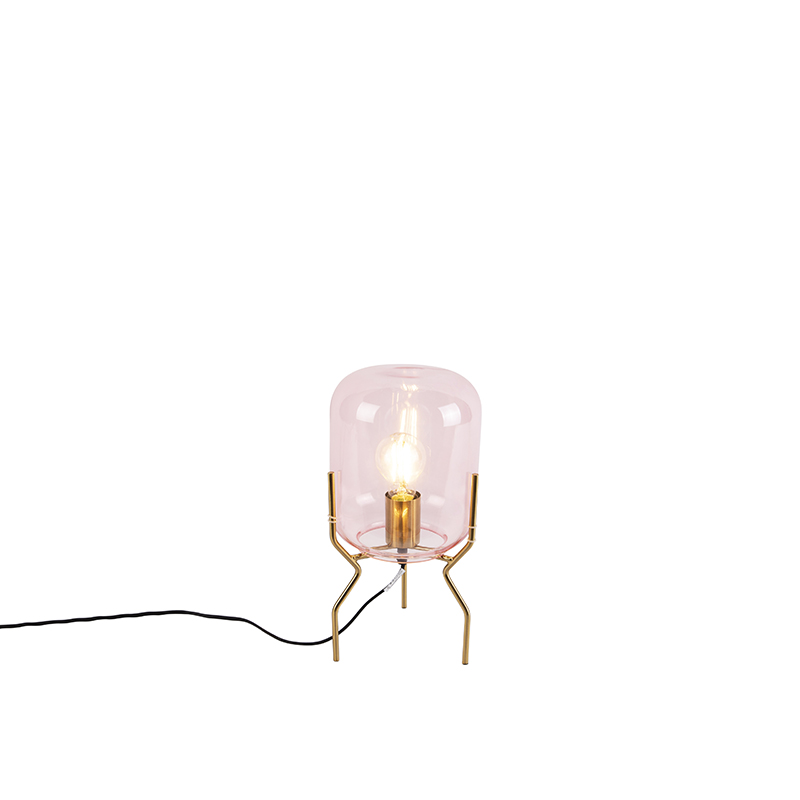 Levně Art Deco stolní lampa mosaz růžové sklo - Bliss