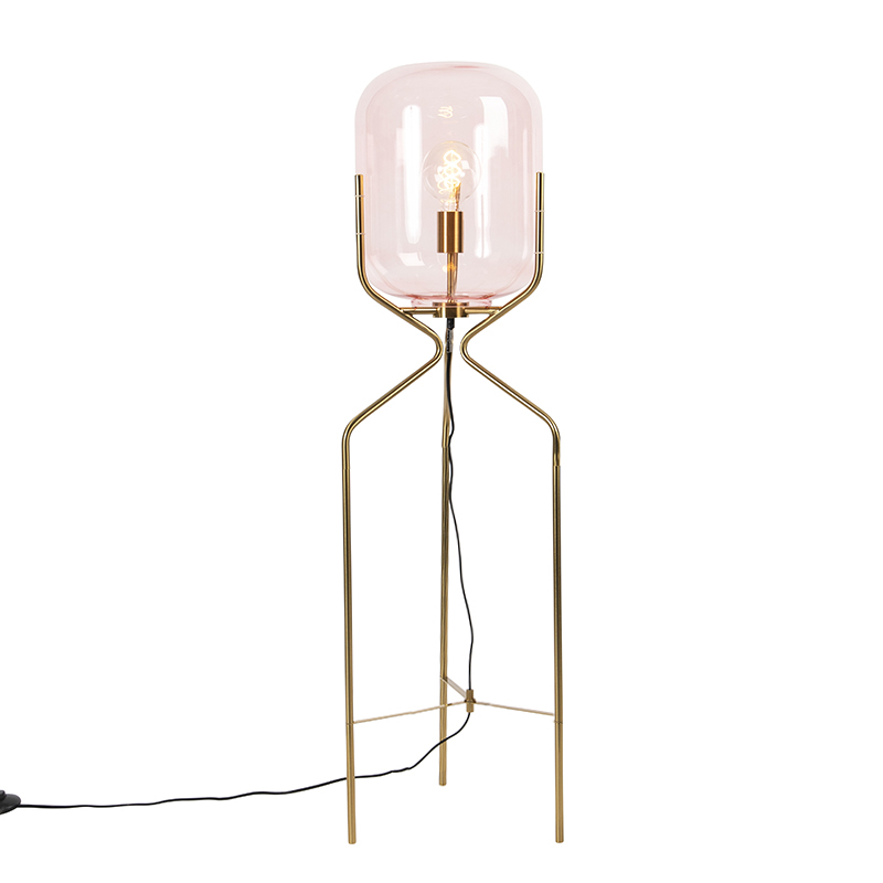 Mosadzná stojaca lampa s ružovým sklom - Bliss