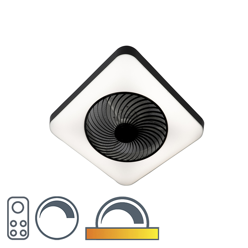 Plafondventilator vierkant zwart incl. LED dimbaar - Climo Plafondventilator vierkant zwart incl. LED dimbaar - Climo