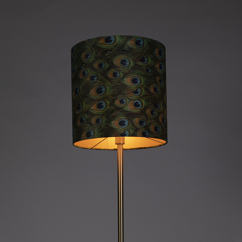 Brass Floor Lamp with Peacock Lampshade 40 cm - Simplo