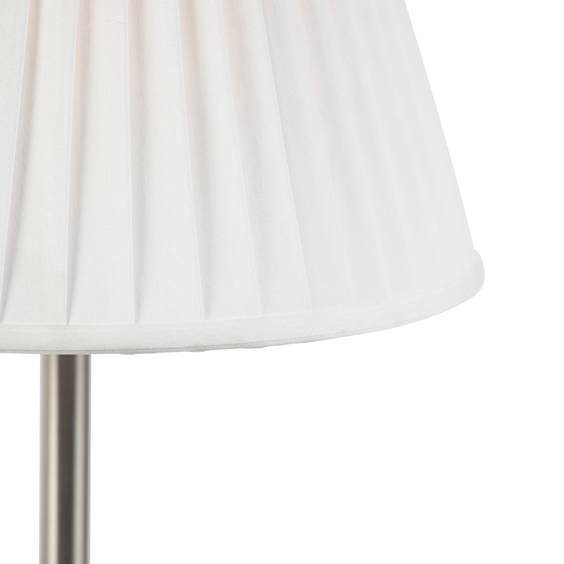 lampe de table classique acier avec abat-jour plissé blanc 35 cm - simplo