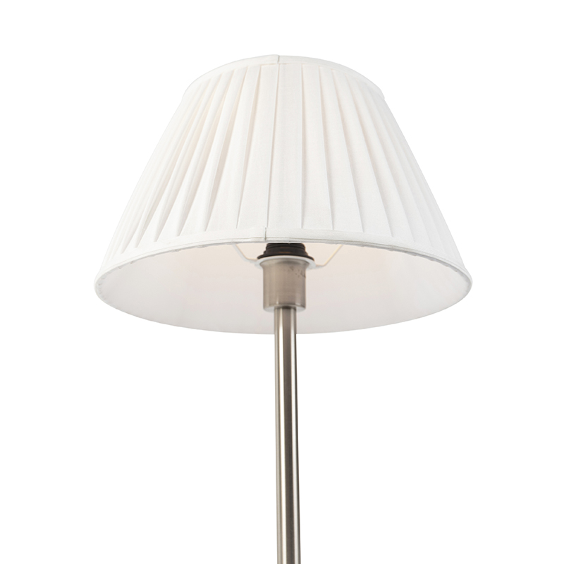 lampe de table classique acier avec abat-jour plissé blanc 35 cm - simplo