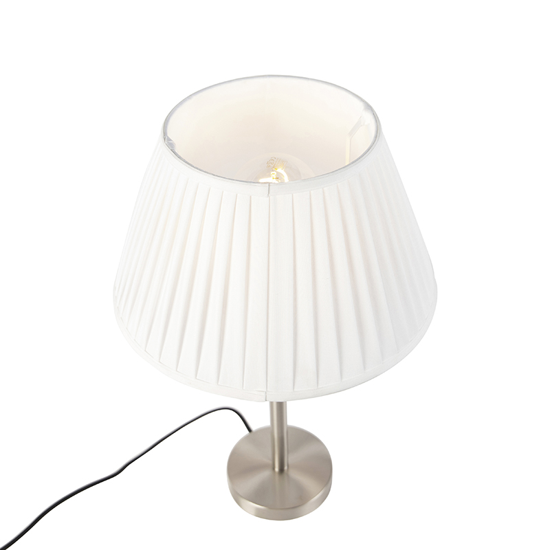 lampe de table classique acier avec abat-jour plissé blanc 35 cm - simplo