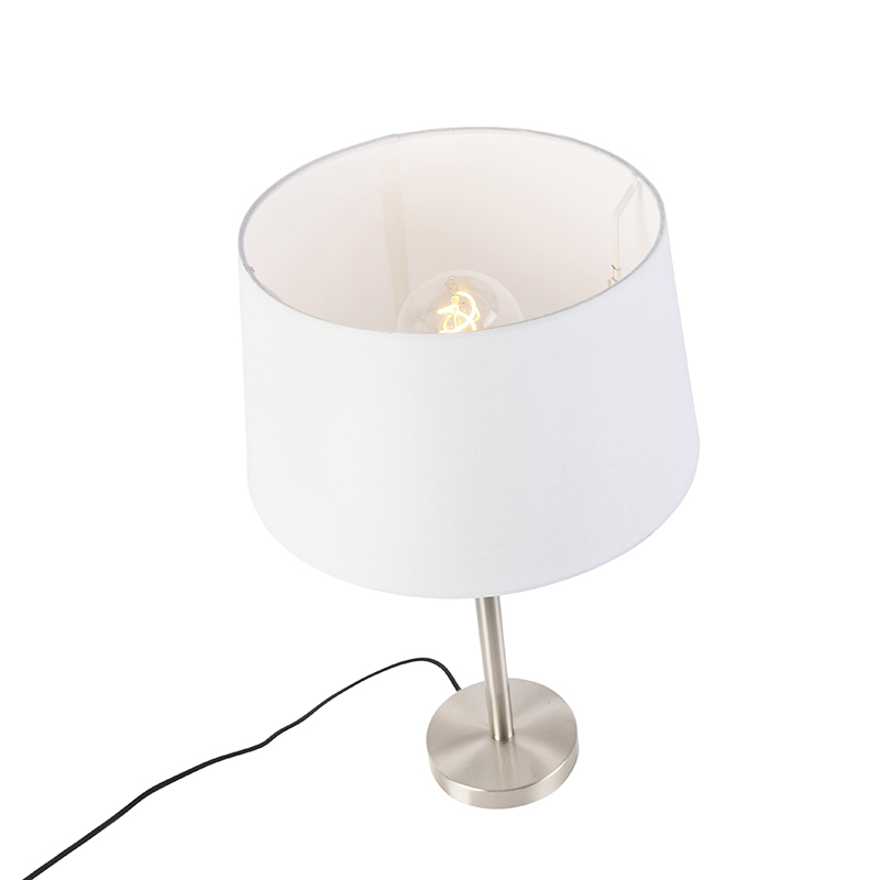 lampe de table moderne en acier avec abat-jour blanc 32 cm - simplo