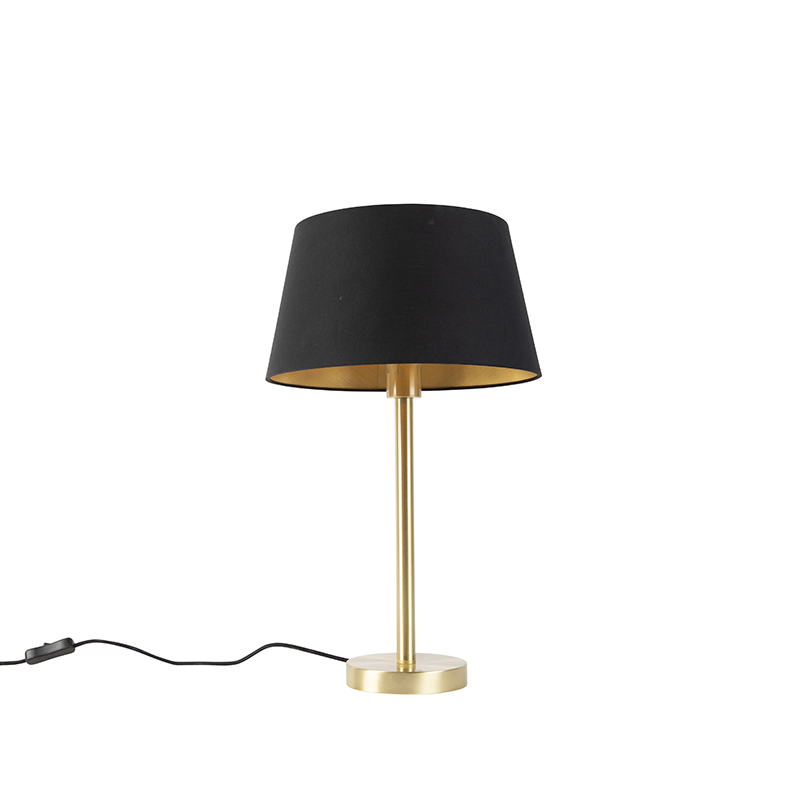 Levně Klasická stolní lampa mosaz s černým odstínem 32 cm - Simplo