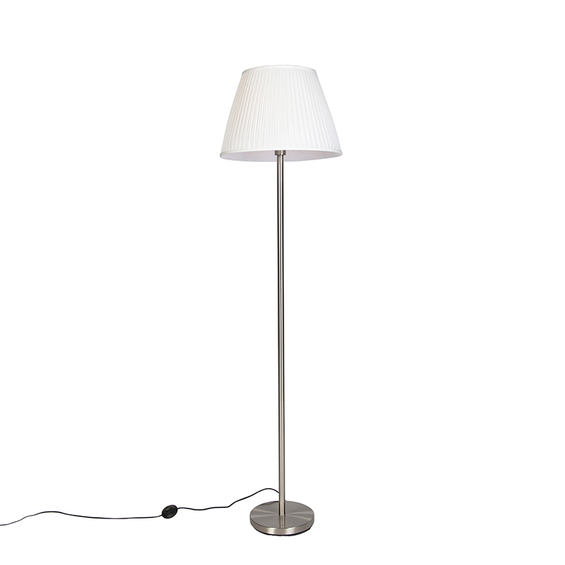 Lampadaire moderne en acier avec abat-jour plissé blanc 45 cm - Simplo