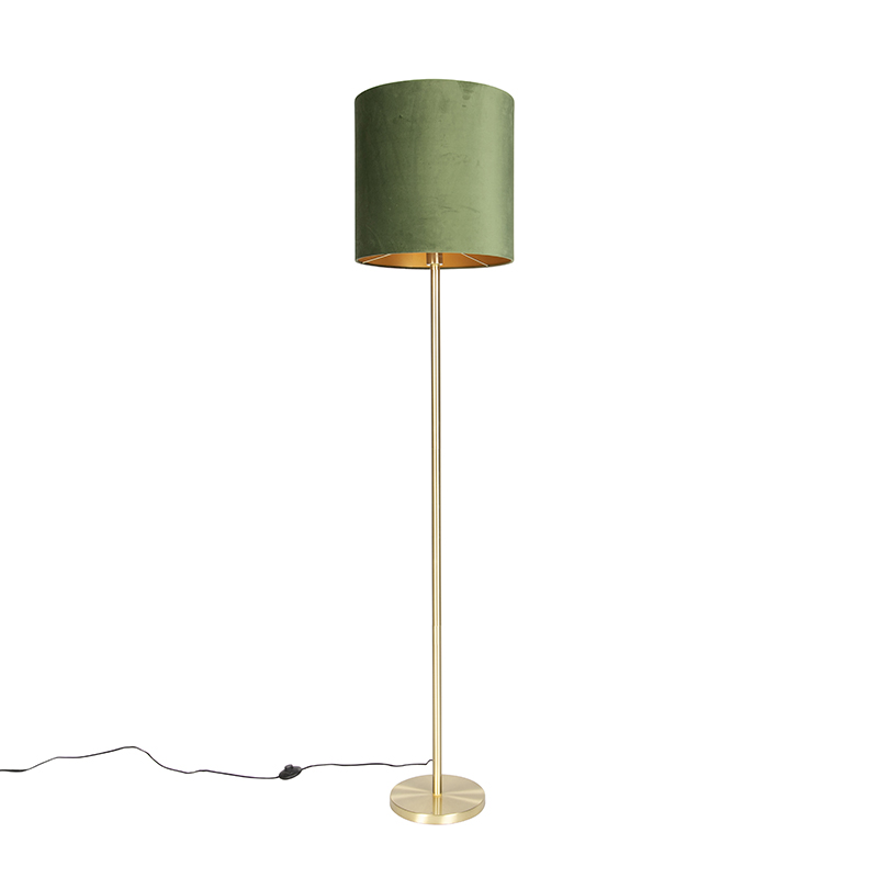 Botanická stojaca lampa mosadz s zeleným tienidlom 40 cm - Simplo