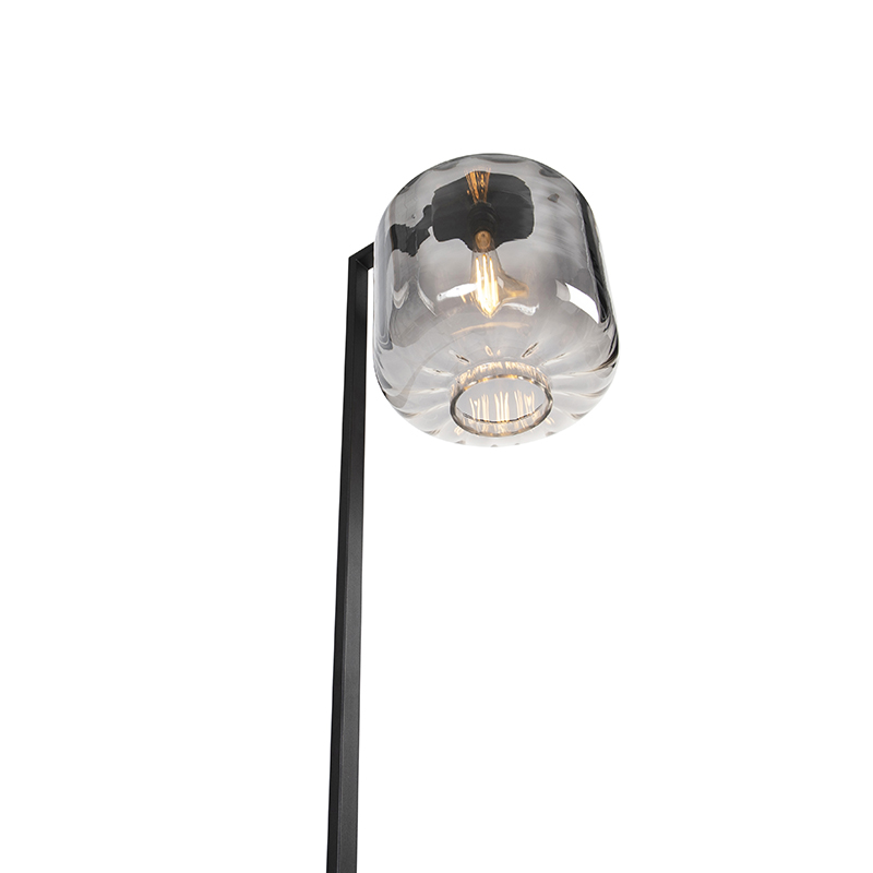 Lampada da terra di design nera con vetro fumé - Qara Down
