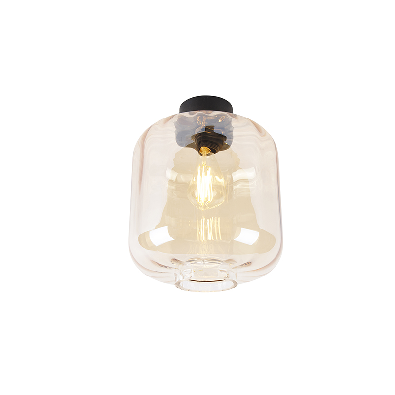 Design loftlampe sort med ravgult glas - Qara