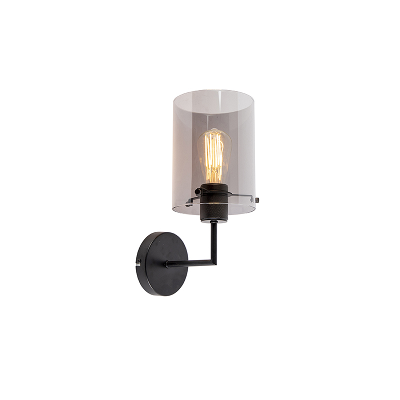 Design wandlamp zwart met smoke glas - Dome