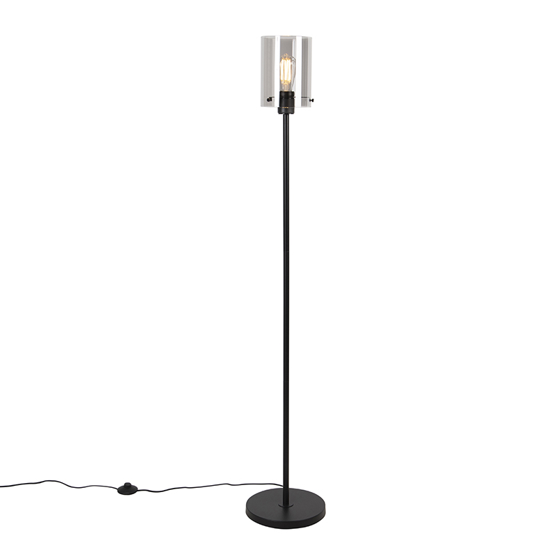 E-shop Dizajnová stojaca lampa čierna s dymovým sklom - Dome